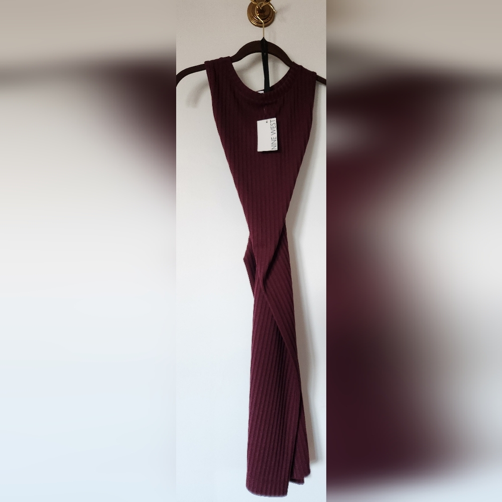 Ribbed Sleeveless Maxi Dress with Side Slits - Burgundy